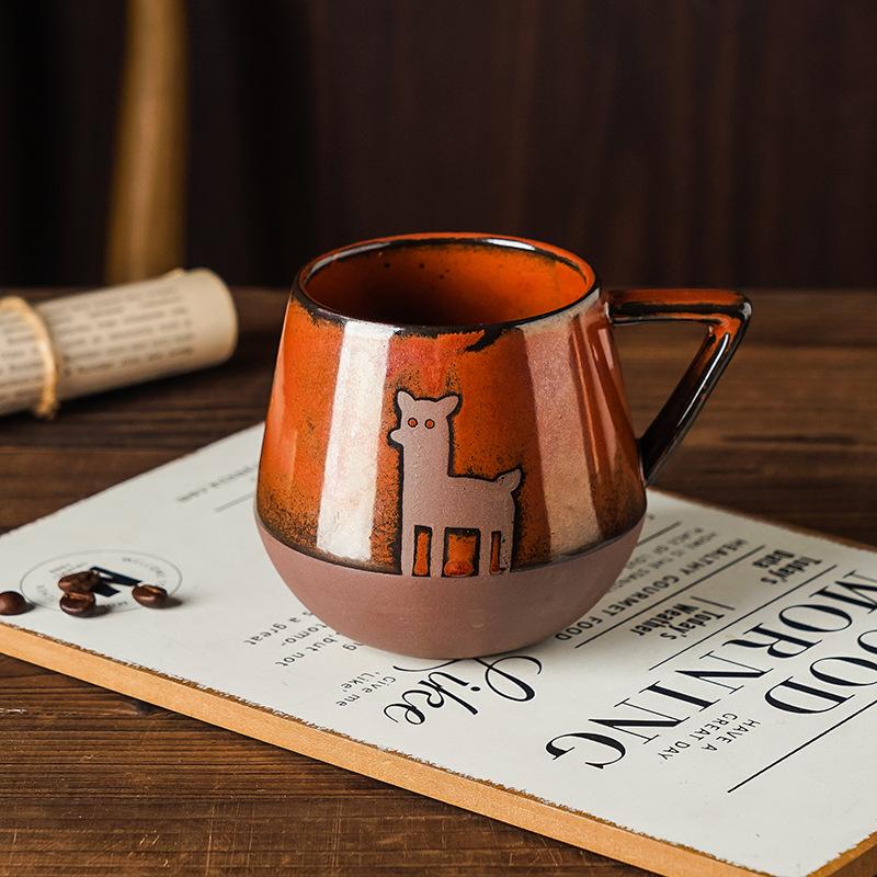 

Ins Style Simple Nordic Hand-painted Ceramic Mug Japanese Milk Creative Personality Water Cup Coarse Pottery Coffee Cups 420ml