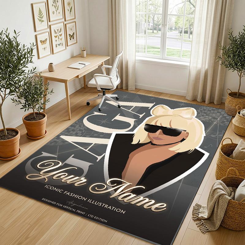 Personalized Crystal Velvet Carpet,Lady Gaga Custom Printed Name, Plush Area Rug For Home Indoor Decor