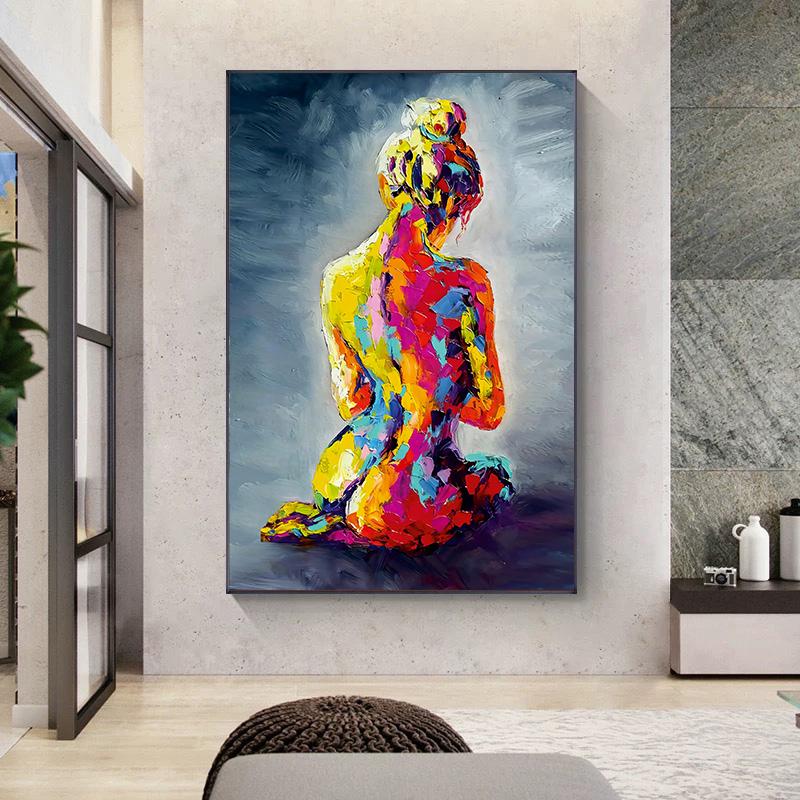 Abstract Nude Girls Canvas Painting Wall Art Sexy Woman Art In Colors Decoration Posters and Prints Home Wall Decor, No Frame