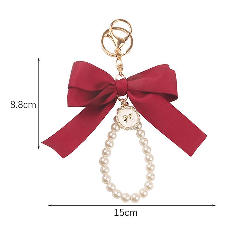 Large Bow Key Ring Pearl Keychain Car Pendant Creative Colorful Ribbon Fabric Knot Key Chain Accessories