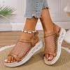 Large Size Platform Casual Sandals Women's 2025 New Fishing Net Hollow Fish Mouth Buckle Sandals Women's Foreign Trade