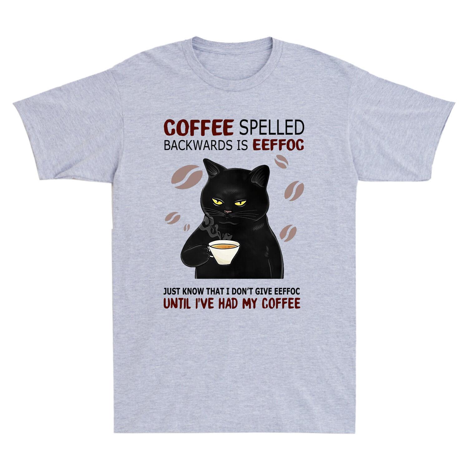 Black Cat Coffee Spelled Backwards Is Eeffoc Vintage Men s Short Sleeve T-Shirt M