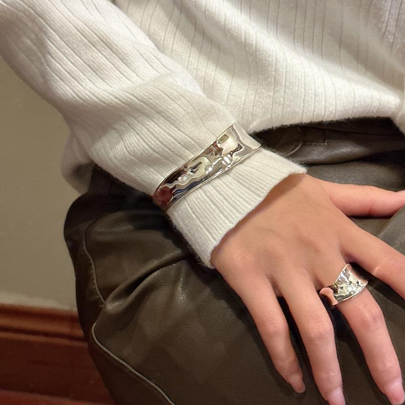 S925 Sterling Silver Textured Curved Ring - Korean Style Fashionable Jewelry