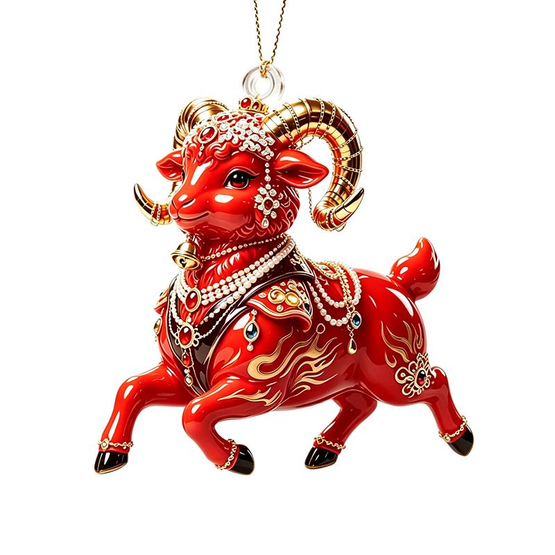 2D Flaches Ziegen-Weihnachtsbaumschmuck Glänzender Acryl-Hängeanhänger für Zuhause Büro Feiertagsdekoration Festivalgeschenk