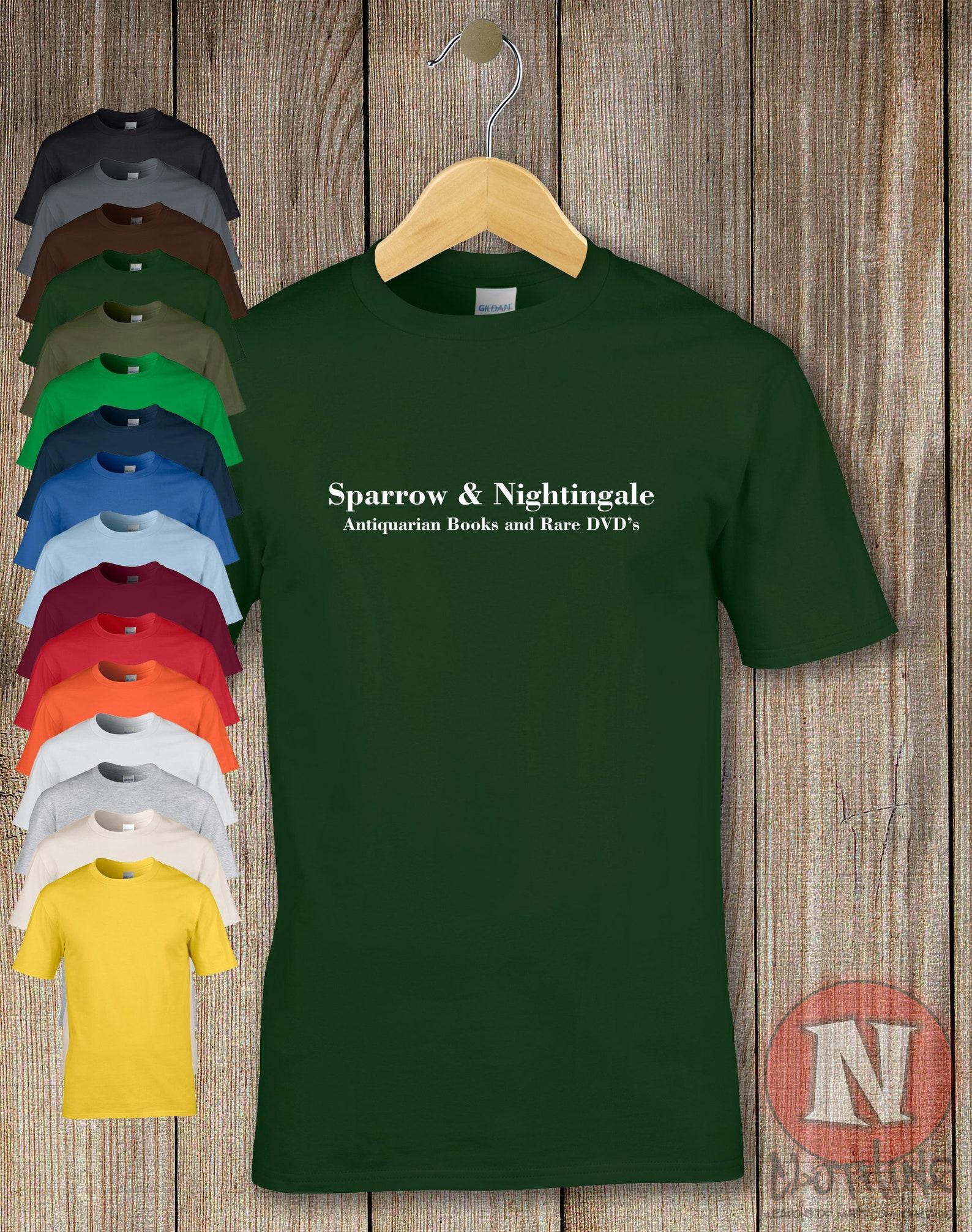Sparrow & Nightingale T-Shirt. For Whovians of the world Sally Sparrow and Larry Nightingale antiquarian books and DVD shop XL