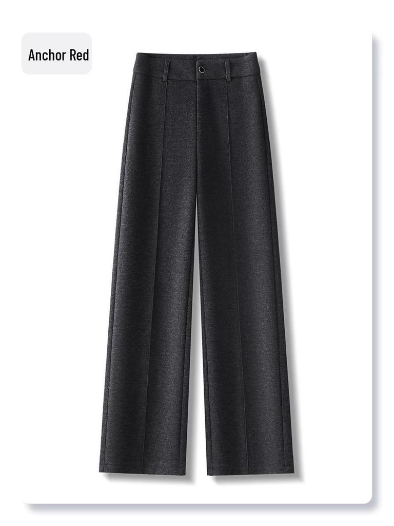 2024 Women's High-Waisted Wool Wide-Leg Pants: Autumn/Winter Slimming Casual Trousers