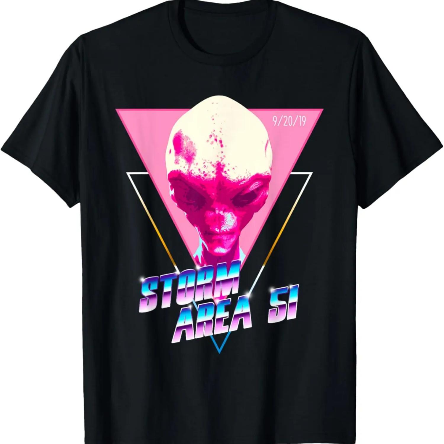 Storm Area 51 Synthwave Vaporwave Retro 80s Alien T-Shirt S