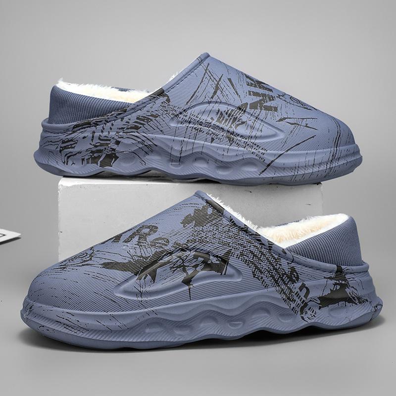 Winter men's bag head cotton drag thick bottom non-slip stepping on shit slippers home indoor velvet warm one foot cotton shoes