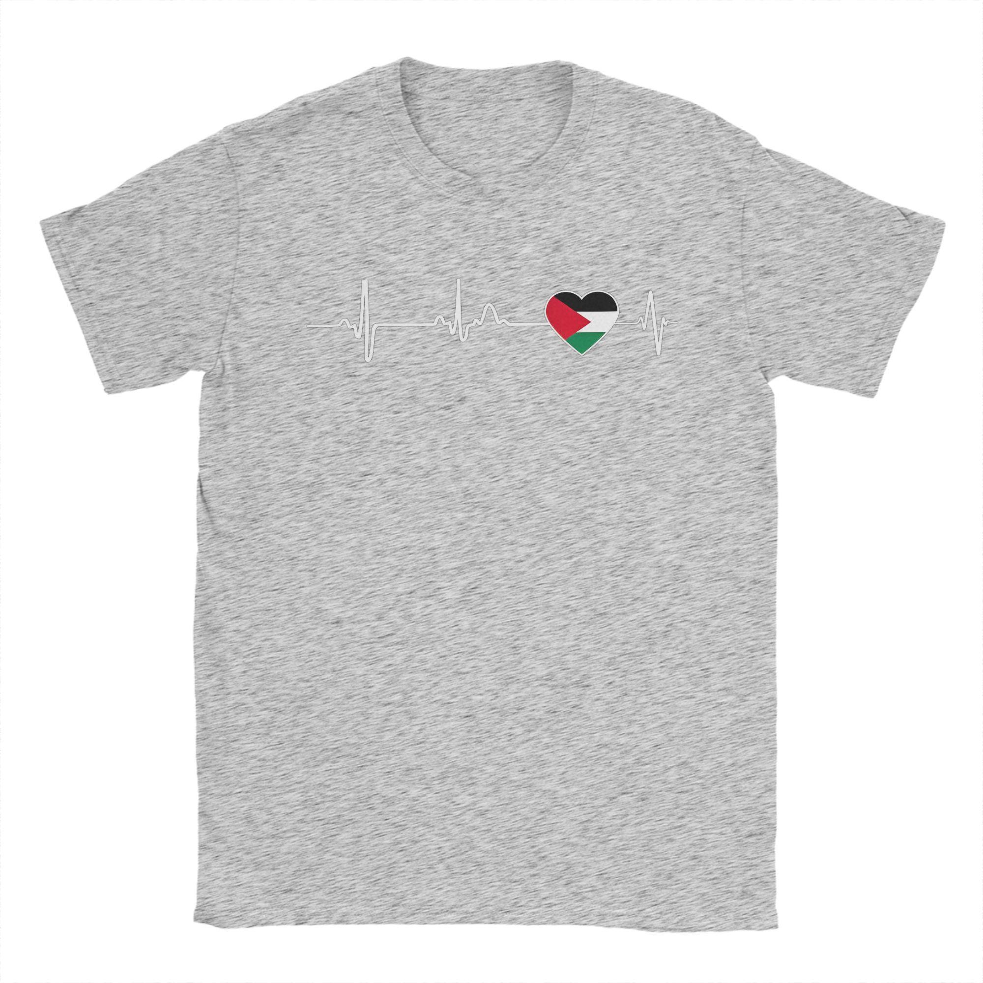 

Men s Heart beat Palestine Gaza T Shirts Pure Cotton Clothes Fashion Short Sleeve Crew Neck Tees Plus Size T-Shirt XL