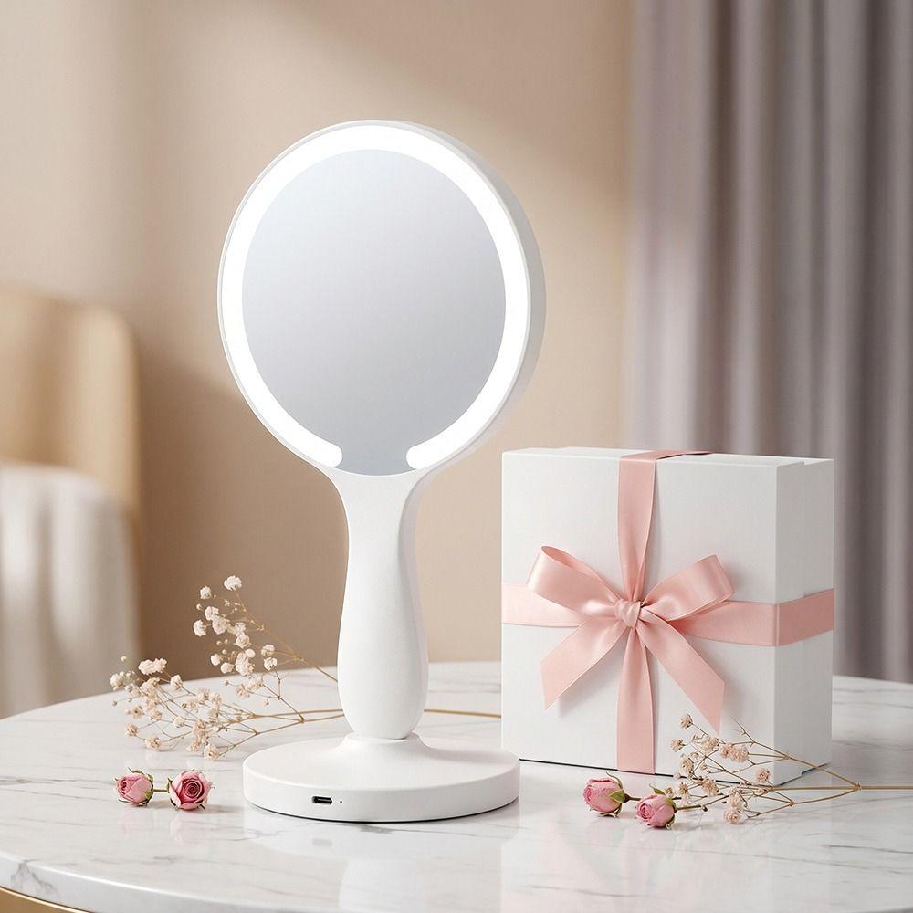 3 Color Dimmable Lights Lighted Hand Mirror  Hand-held Vanity Mirror  Pocket Carry
