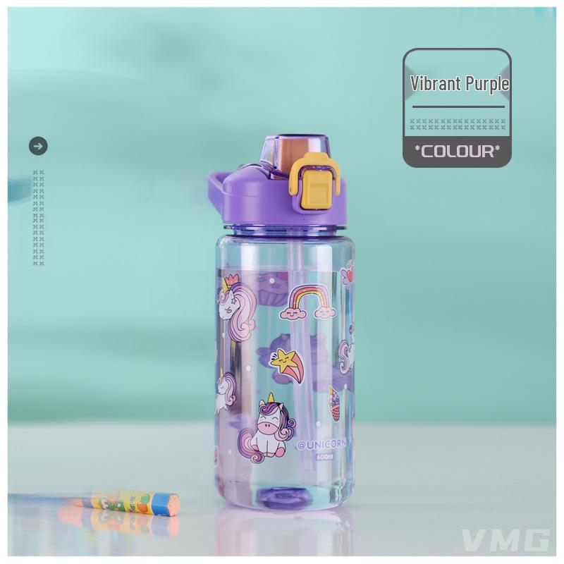 

Yikoo Мультяшная Модная Бутылка для Воды 600 мл - Портативная, Большой Вместимости с Соломинкой для Студентов и Детей 600mL