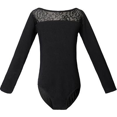 Ballet Leotards Girls Black Lace Leotard Dance Gymnastics Skating Kids Long Sleeve Dance Leotards 130 height 125-135cm