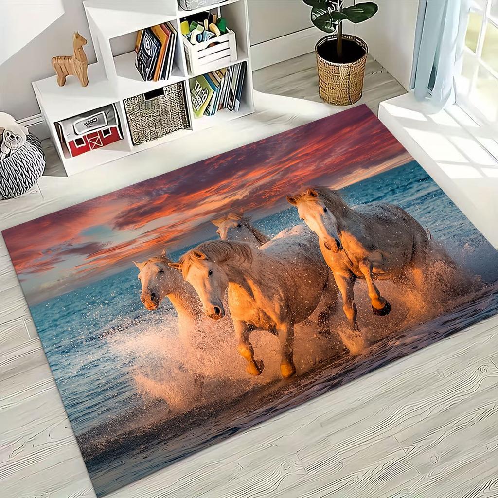 Traum Galopp Ross Pferd Mustang Cartoon Kunst Teppich Teppich für Schlafzimmer Wohnzimmer Sofa Haus Fußmatte Dekor, Kinder Rutschfeste Bodenmatte