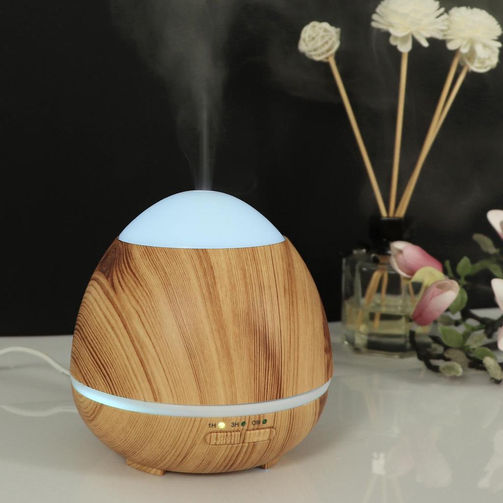 Wood Grain Aroma Diffuser with Seven-Color LED Humidifier