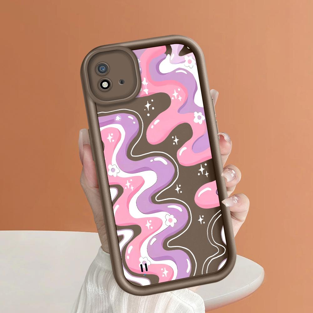 Soft Silicone Square Ladder Printing Pattern Phone Casing Full Cover Camera Shockproof Protection Rubber Case for OPPO Realme