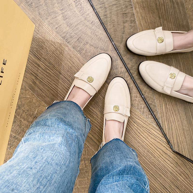 

Мода Женщины Британский Стиль 2025 Весна Новые Одинарные Туфли Универсальные На Плоской Подошве Удобные Модные Повседневные Рабочие Туфли на Толстом Каблуке 32 абрикосовый