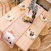 Charming Burlap Christmas Table Decor With Striped Edges Adorned With Whimsical Snowman And Characters Santa