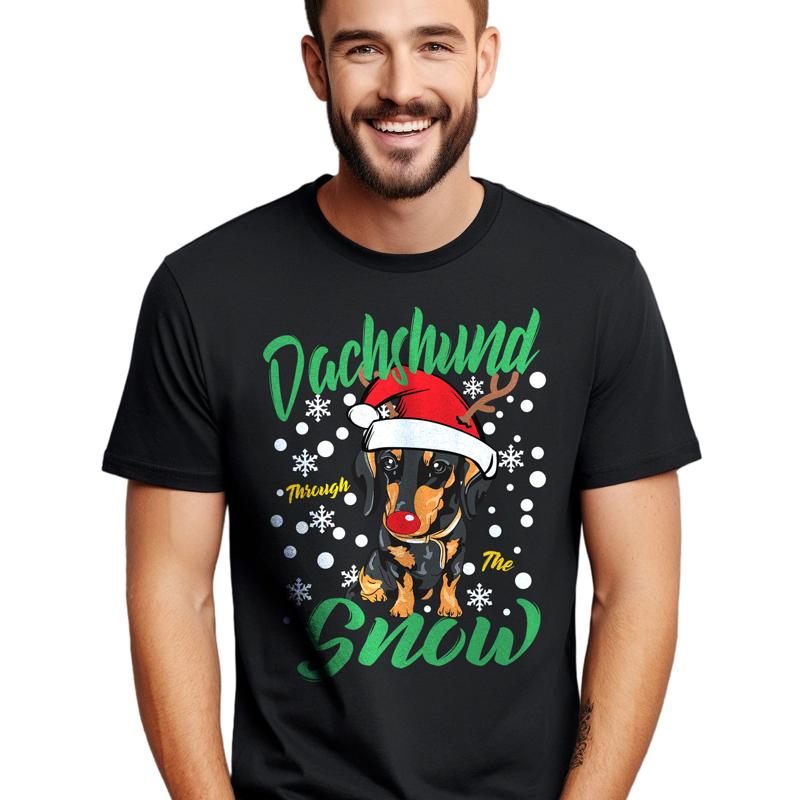 Dachshund Snow Xmas T Shirt Funny And Festive Unleash Your Furry Friends Chr
