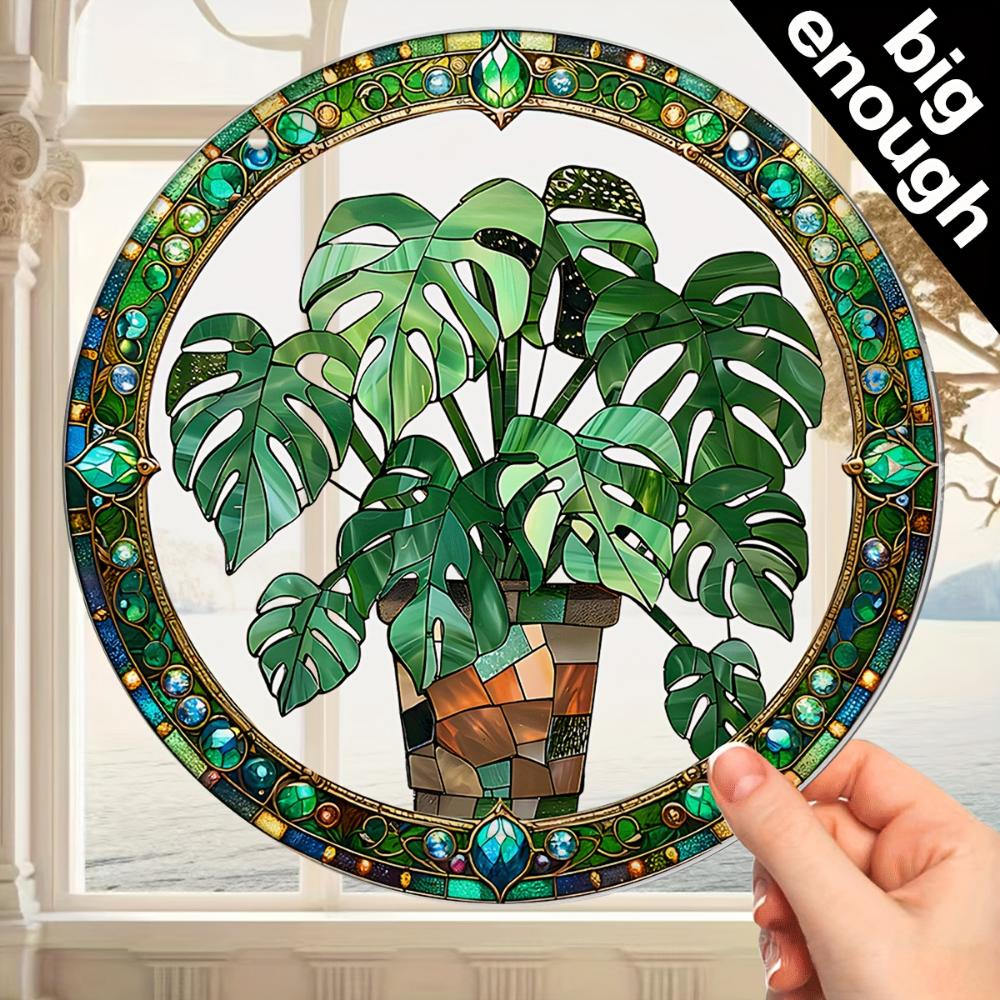 2D Flat Crystal Green Leaf Sun Catcher Garden Exotic Jungle Tropical Decoration Window Wall Hanging, Green Natural Decoration,holiday Party Decoration