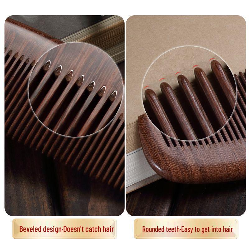Golden Sandalwood Comb: Souvenir with Text Pattern, Thick Wooden Handle, Hairdressing Meridian Gift