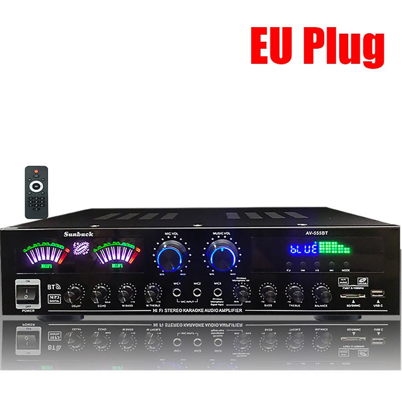 

555BT HiFi Stereo Digital Bluetooth Amplifiers Dual Dynamic Screen Sound AMP For Home Car Meeting Karaoke Cinema Max 2500W EU Plug чорний