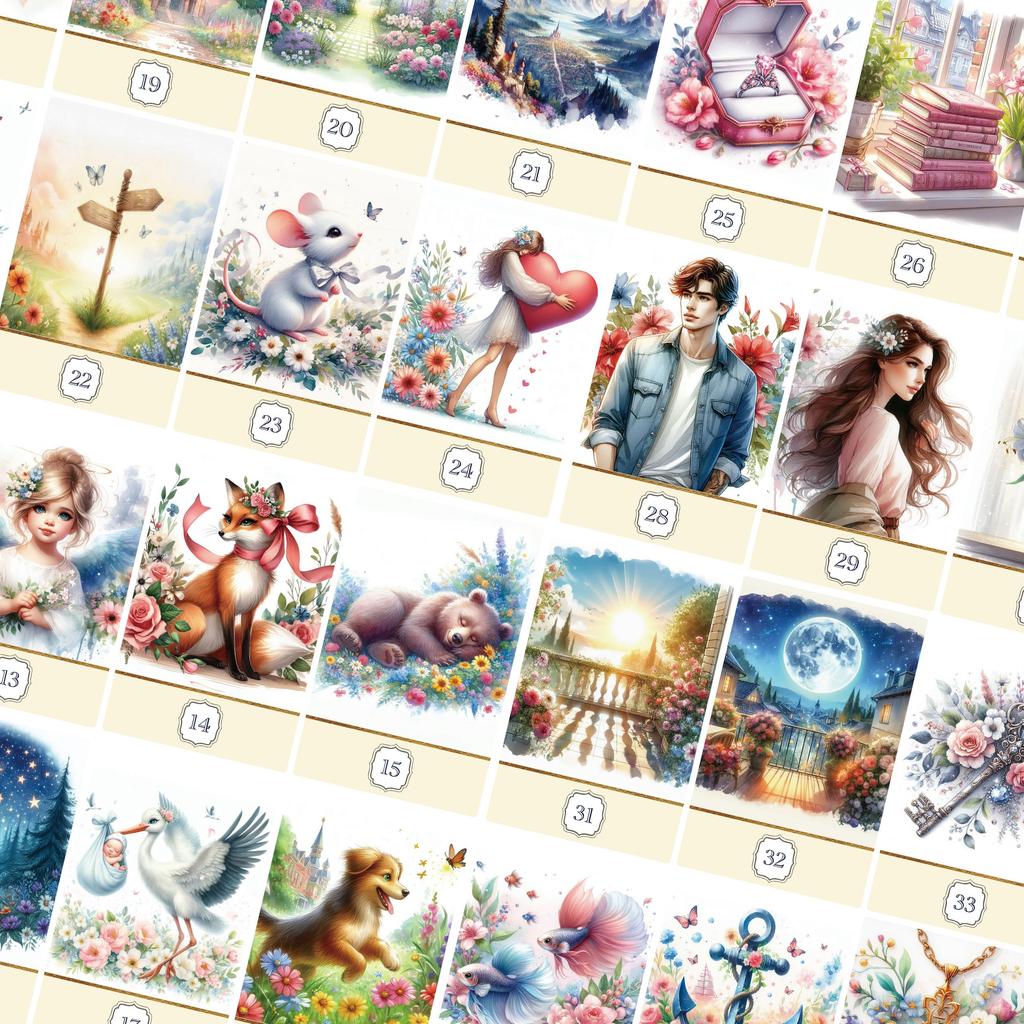 [Officially Imported, Limited Quantity] Watercolor Lenormand | Lenormand Cards, 36-Pack [Includes Drawstring Pouch] | 56 x 87mm Black Cardstock