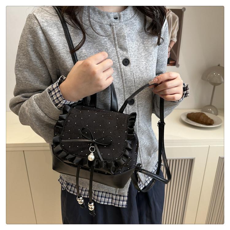 Zainetto da Donna con Bordi in Pizzo Stile Coreano Moda Borsa a Mano/Spalla/Crossbody Carina Borsa da Scuola