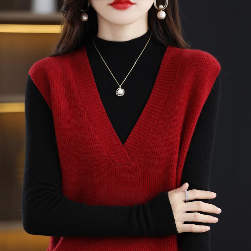 

Весенне-осенний новый свитер-жилет, вязаный жилет, свитер без рукавов с жилетом One size красный