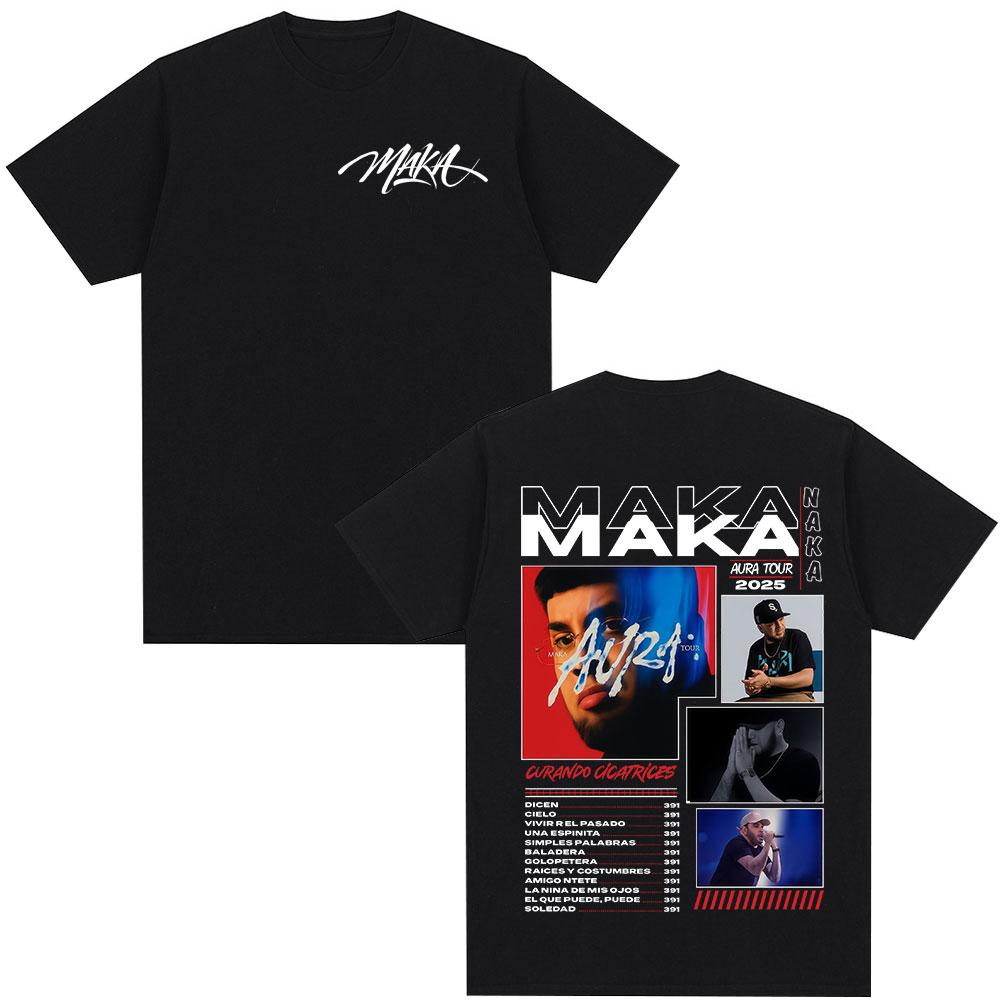 Rap Singer Maka Aura Tour Album Tshirt 2026 Summer Mens Womens Fashion Retro Street Casual Cotton Short Sleeved Street Wear