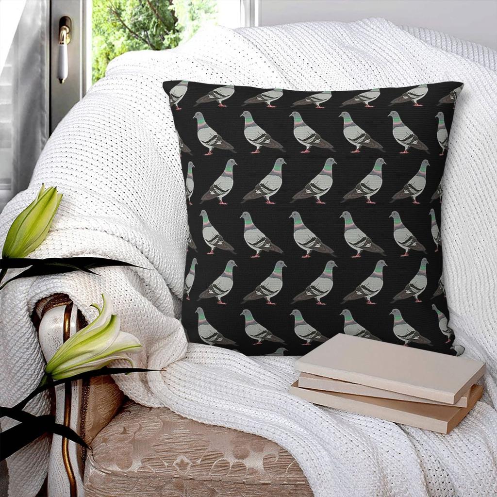 Pigeon Walk Black Background Square Pillowcase Pillow Cover Polyester Cushion Comfort Throw Pillow for Home Living Room