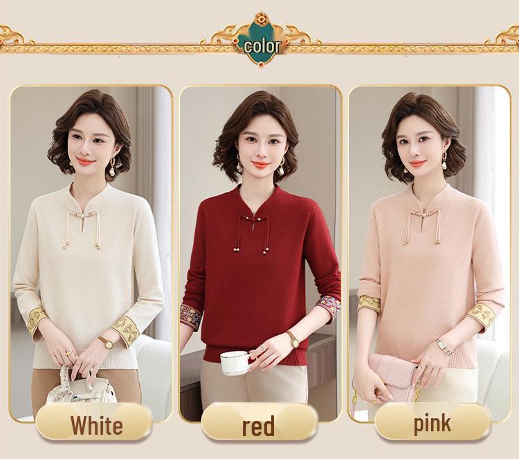 2025 Chinese Style Autumn/Winter Knitwear for Middle-aged and Elderly Women - Fashionable Sweater Base Layer