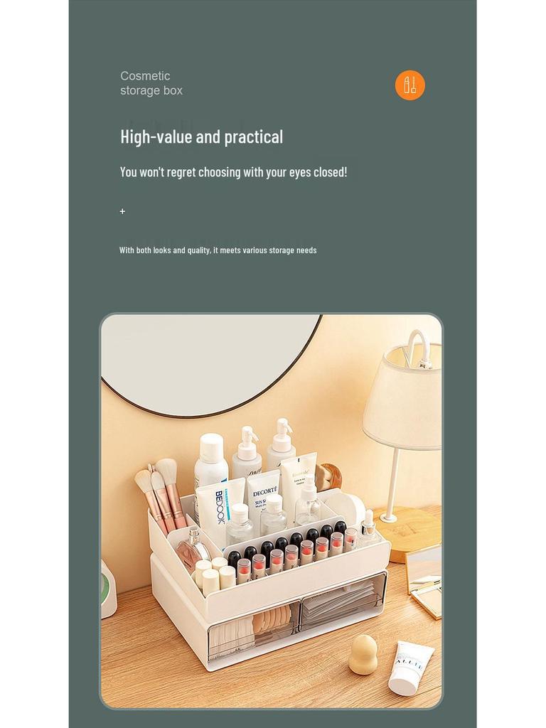 Transparent Desktop Cosmetics Organizer with Drawers for Lipsticks, Skincare, Makeup Brushes, and Masks