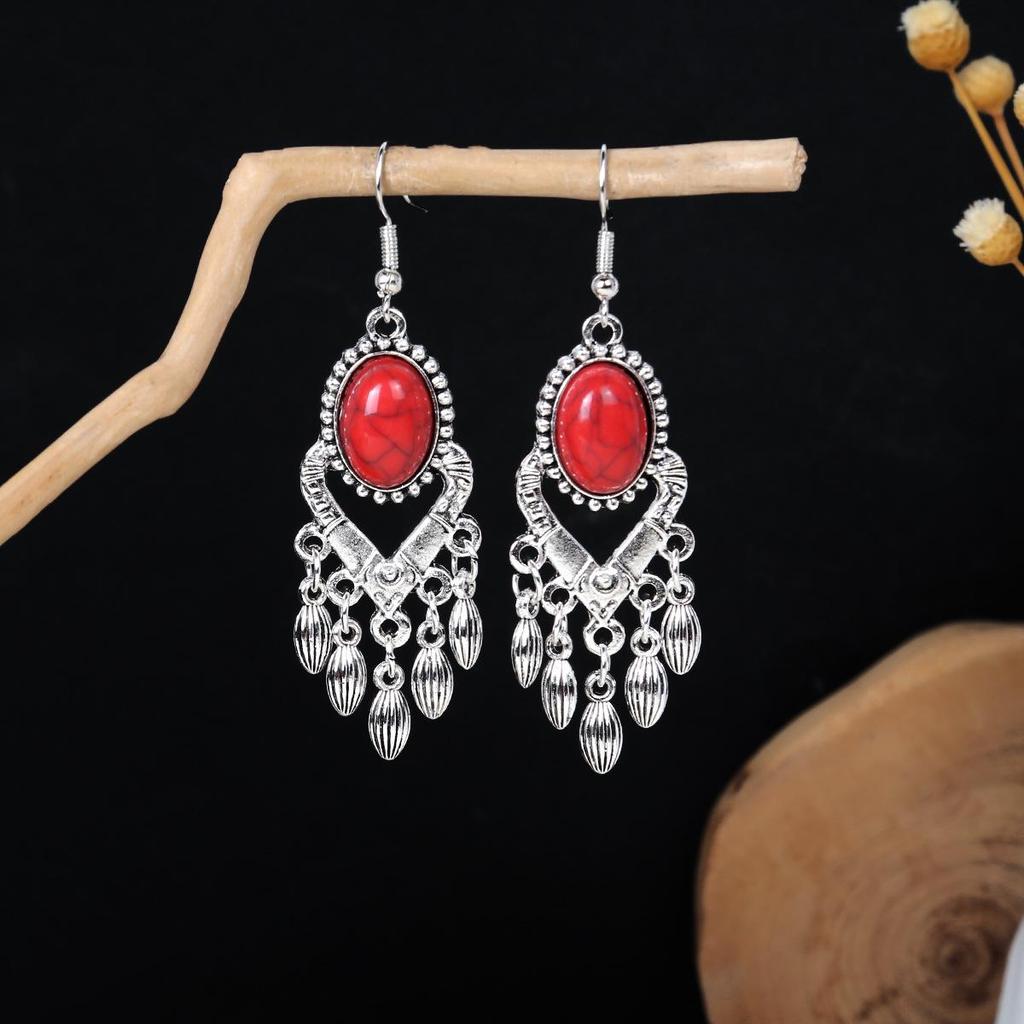 Ethnic Imitation Miao Silver Feather Tassel Earrings - Colorful and Stylish
