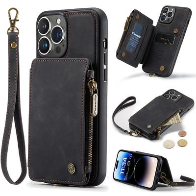 Lederen portemonnee-hoes voor iPhone 14 13 12 11 Pro XS Max Mini SE 2020 8 7 Plus Rits Portemonnee Portemonnee Cover Met Kaartsleuf Telefoonhoesjes