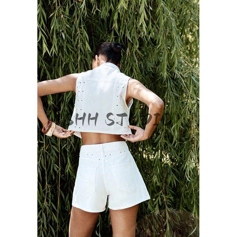 Lapel Sleeveless V-neck Vest Vest 1889071 Cut Out Embroider Fashion Casual Shorts 1889077