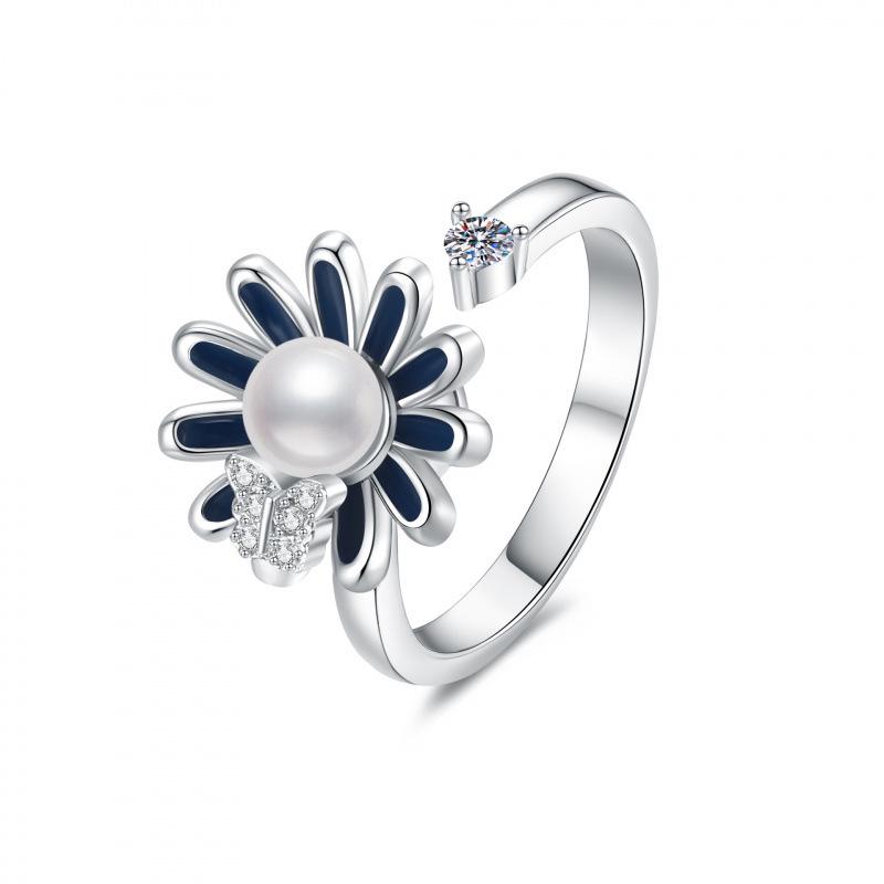 Sunflower Butterfly Rotating Rhinestone Ring for Women - European American Fashion