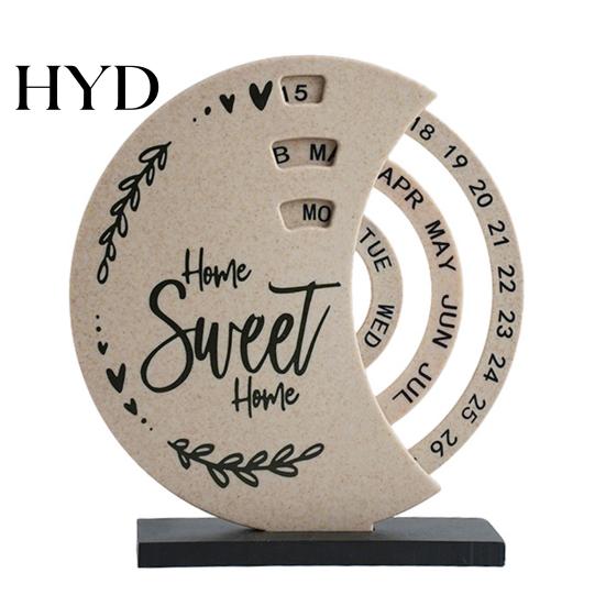 Wooden Texture Calendar Creative Perpetual Calendar, 3 Layer Rotating Date Desk Ornaments Decor, Vintage Monthly for Home Office Study Room