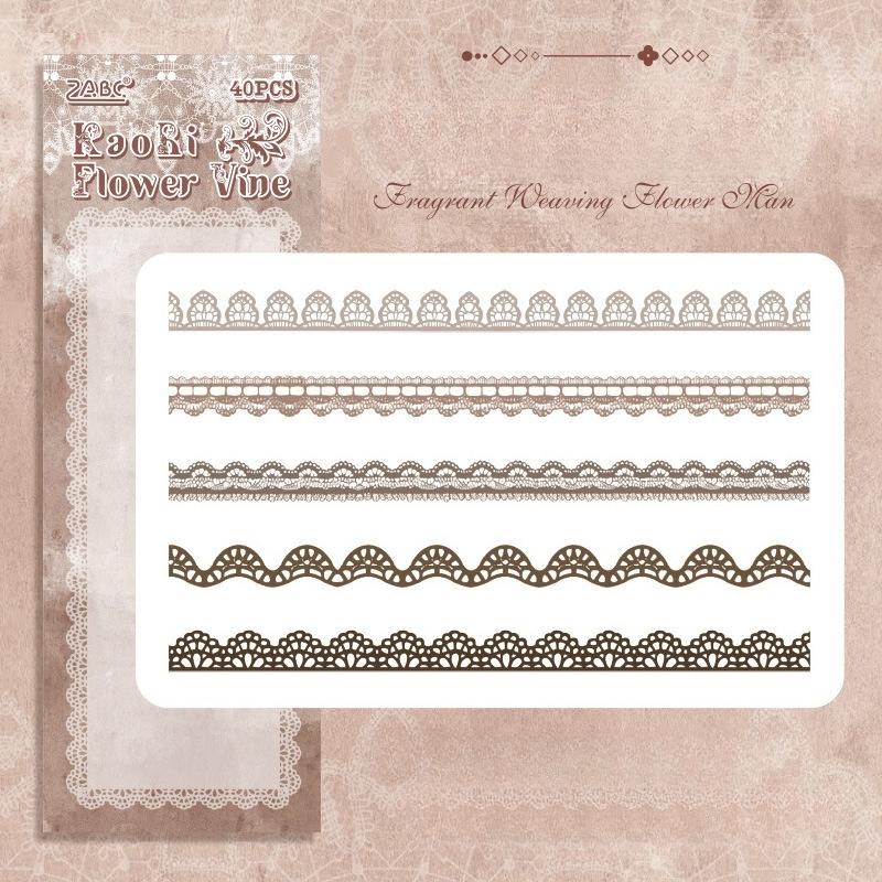 40pcs PET Lace Strip Stickers Hand Account Collage Stickers for Scrapbooking Supplies Card Making Junk Journal Album Decor