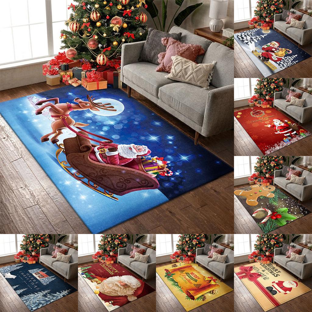40x120cm Santa Claus Door Mat Merry Christmas Welcome Sign Carpet Non-Slip Christmas Doormat Indoor Outdoor Autumn Fall Greeting Front Porch Rug