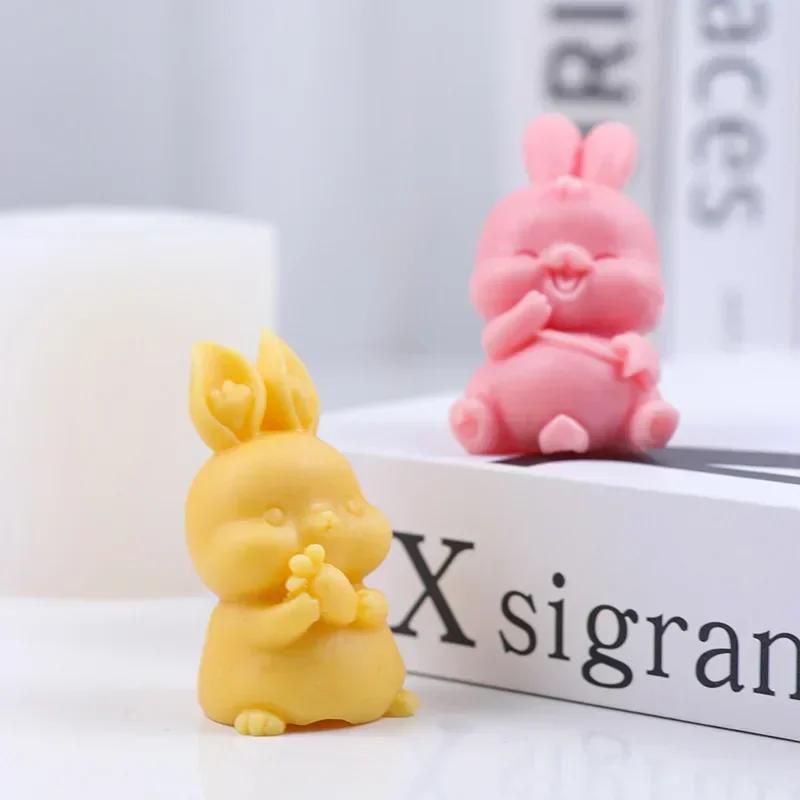 Cartoon Kreative Handgemachte Formen Rettich Kleiner Hase Silikon Kerzenform Karotte Fröhlicher Hase Malerei Gips Ostern Kuchen Dekor