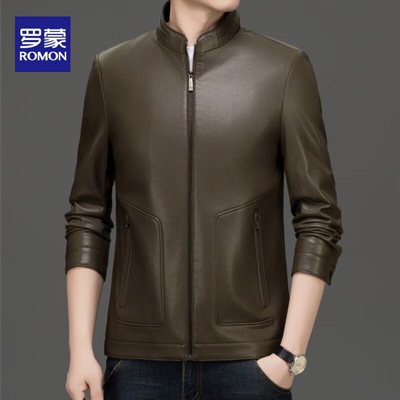 ROMON Men's Faux Leather Stand Collar Jacket LMDH8065