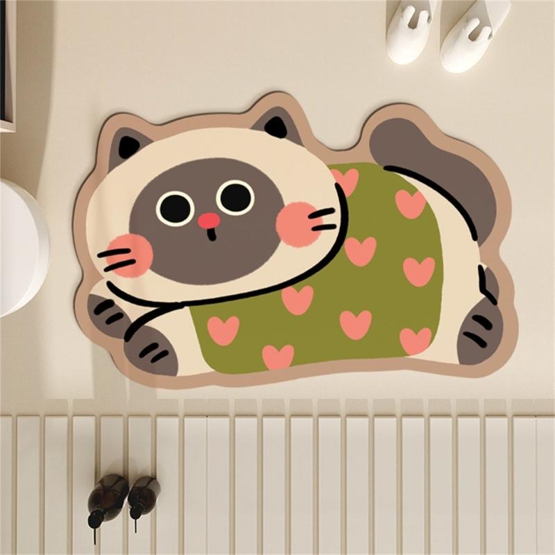 Doormat Decorative Kitten Shape Bath Mat Quick Dry Technology Anti Slip Base For Bathroom Floor Protection