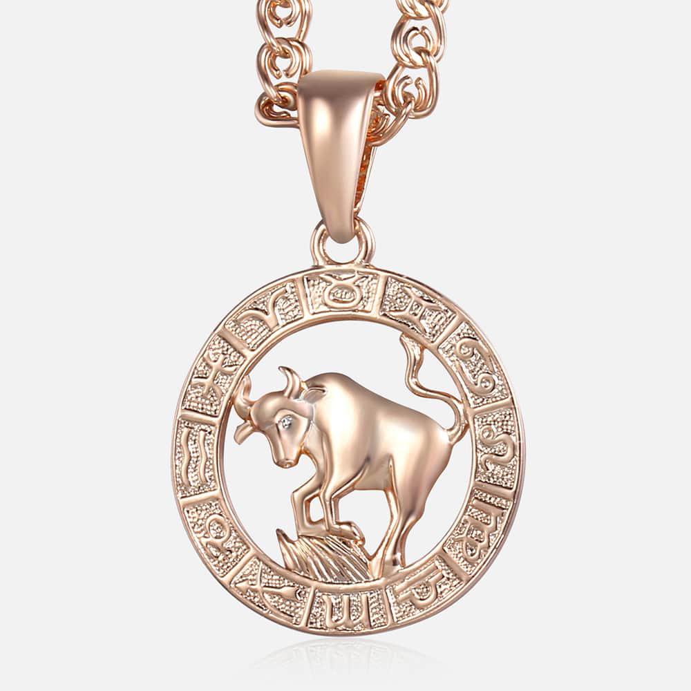 12 Zodiac Sign Constellations Pendant Necklace for Women Men 585 Rose Gold Color Necklace Birthday Gifts