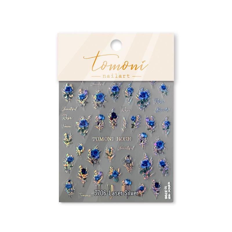 Наклейки для нейл-арта Tomoni с тиснением - Ретро Японский Букет Роз 3703