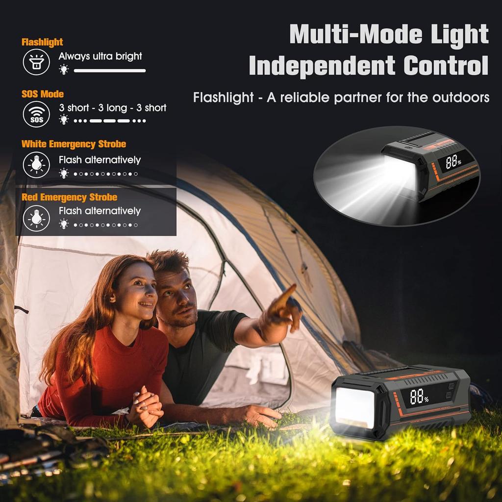 Car Battery Jump Starter 2000A 20000mAh 12V Portable Boost Box with USB QC 3.0, Type C, LED Light