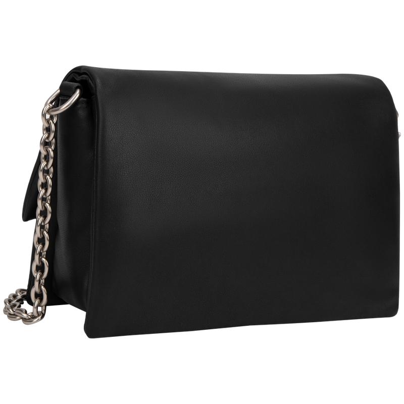 Calvin Klein Fashion niche metal letter flip chain small square bag pillow bag synthetic material crossbody bag medium size women's space black