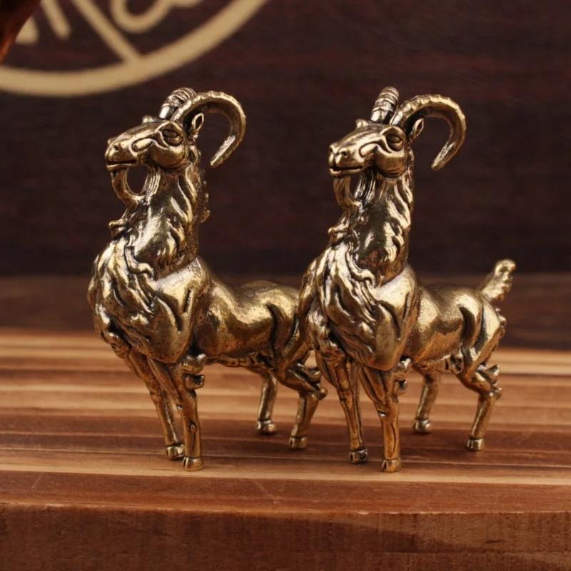 

1 Piece Miniatures Tea Pet Figurines Brass Retro Beard Haughty Antelope Metal Creative Handicraft Home Office Desktop Ornament one size