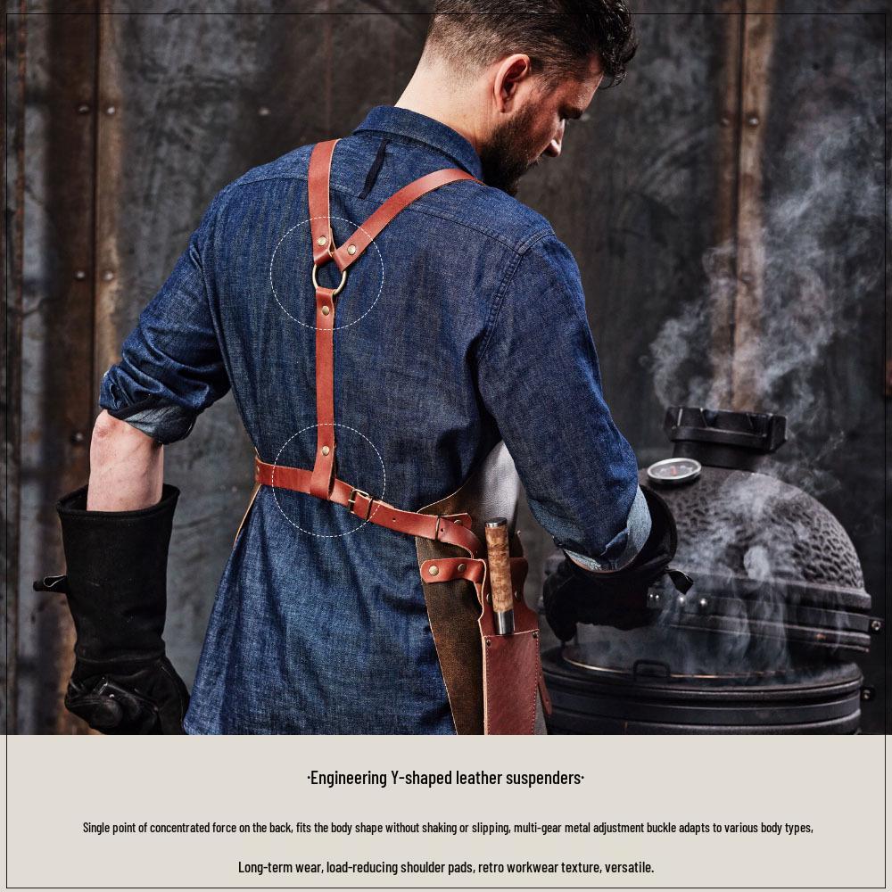 Waterproof PU Leather Hanging Neck Apron - Oil-Proof BBQ & Barista Style