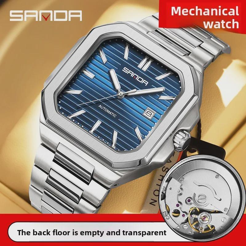 Men's Mechanical Square Watch Waterproof Calendar Solid Steel Strip Leisure Business Mechanical Watch