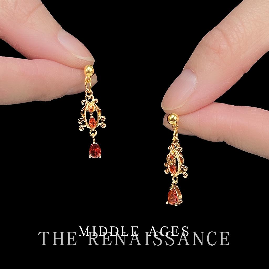 Medieval burgundy hollow water drop zircon earrings literary retro court style fringed earrings women